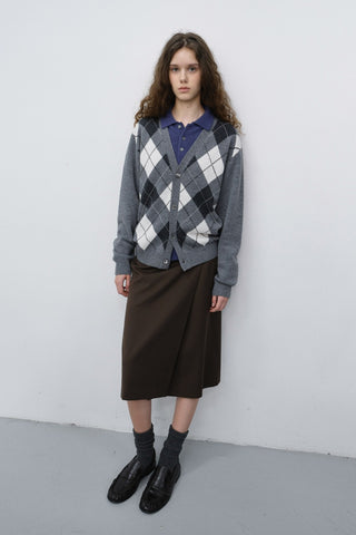 UNISEX V-NECK ARGYLE CARDIGAN GREY
