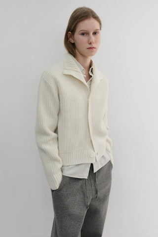 UNISEX HIGH NECK BUTTON CARDIGAN CREAM