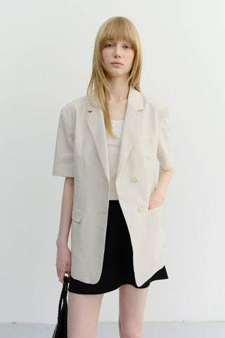 HALF SLEEVE BELTED LINEN JACKET CREAM