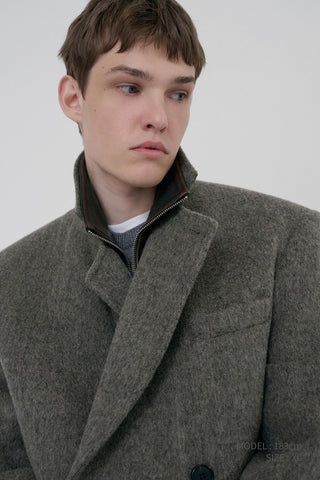 UNISEX LOOSE DOUBLE-BREASTED COAT GREY HERRINGBONE