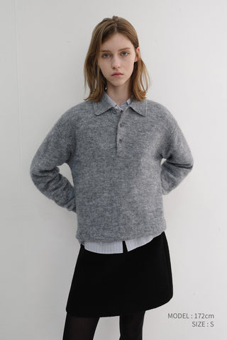 UNISEX HAIRY COLLARED SWEATER MELANGE GREY