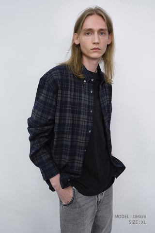 UNISEX CHECKED FLANNEL BD SHIRT DARK NAVY
