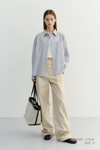 UNISEX CROPPED CHECKED SHIRT SOFT BLUE CHECK