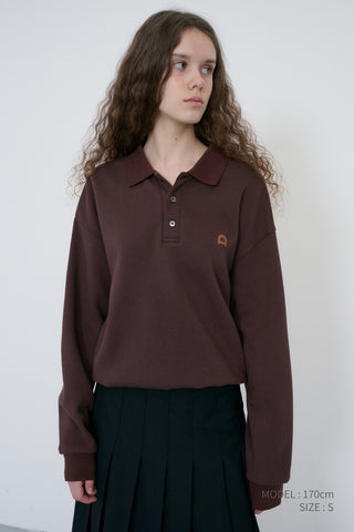 UNISEX LEATHER LOGO COLLARED T-SHIRT BROWN