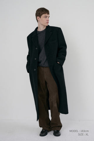 UNISEX 2-WAY 3 BUTTON BOUCLE WOOL COAT BLACK