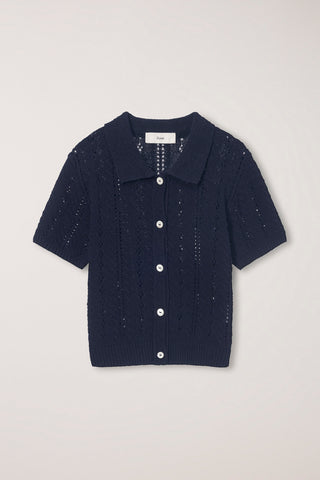 COLLARED HALF SLEEVE CARDIGAN NAVY