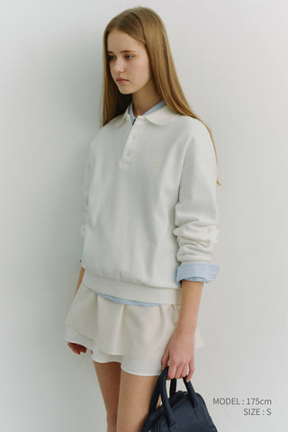 UNISEX LEATHER LOGO COLLARED T-SHIRT WHITE