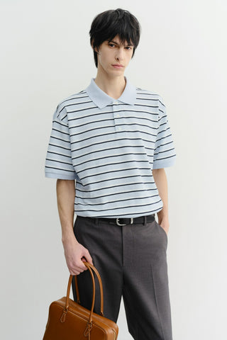 UNISEX STRIPED POLO SHIRT SOFT BLUE