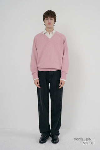 UNISEX SOFT VOLUME V-NECK SWEATER SOFT PINK