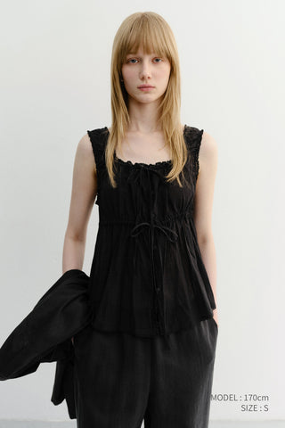 SHIRRING SLEEVELESS BLOUSE BLACK