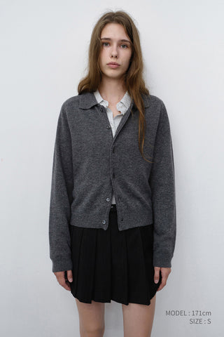 UNISEX COLLARED KNIT CARDIGAN MELANGE GREY