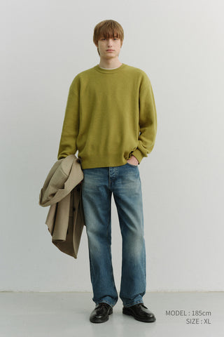 UNISEX BUTTONED CREWNECK SWEATER OLIVE