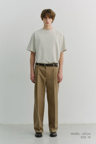 PLEATED CHINO SLACKS KHAKI BROWN