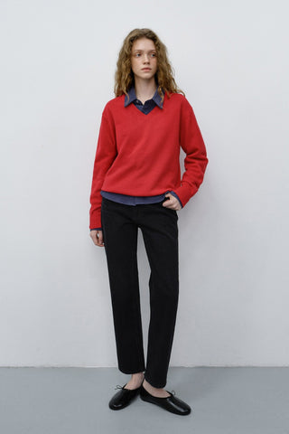 UNISEX CASHMERE V-NECK SWEATER RED