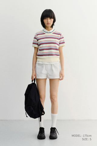 UNISEX STRIPED CREWNECK KNIT CREAM RED