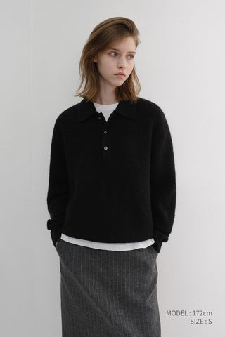 UNISEX HAIRY COLLARED SWEATER BLACK