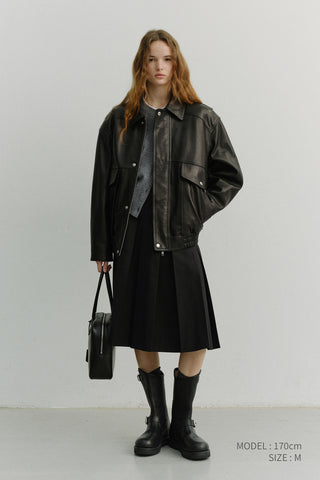 UNISEX OVERSIZED VINTAGE LEATHER BLOUSON BLACK