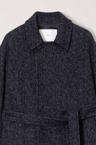 UNISEX RELAXED DOUBLE-BREASTED ROBE COAT CHARCOAL TWEED