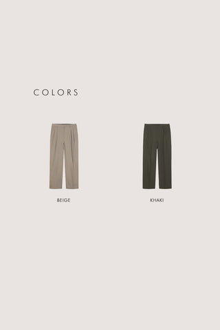 DOUBLE PLEATED WIDE CHINO SLACKS BEIGE