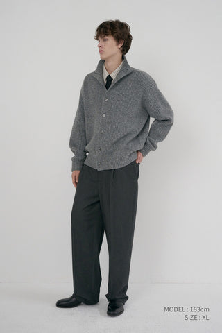 UNISEX HIGH NECK BUTTON CARDIGAN MELANGE GREY