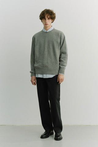 UNISEX BUTTONED CREWNECK SWEATER MELANGE GREY