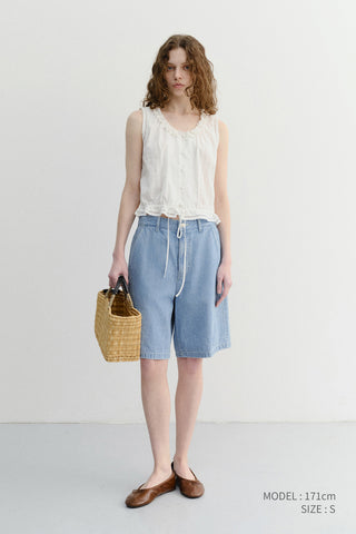 UNISEX LINEN DENIM SHORTS LIGHT BLUE