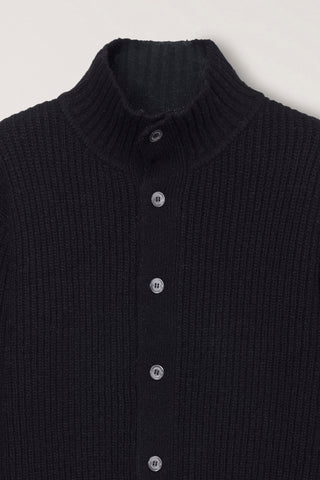 UNISEX HIGH NECK BUTTON CARDIGAN BLACK