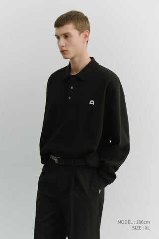 UNISEX LEATHER LOGO COLLARED T-SHIRT BLACK