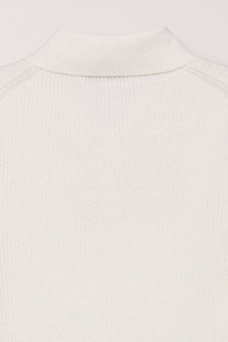 BUTTONED SLIM POLO KNIT CREAM