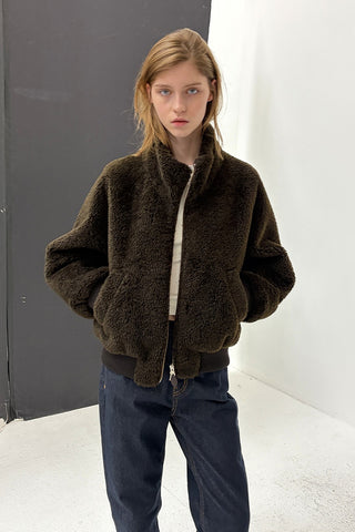 UNISEX BOA FLEECE BLOUSON DARK BROWN
