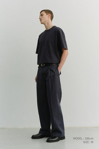 PLEATED CHINO SLACKS NAVY
