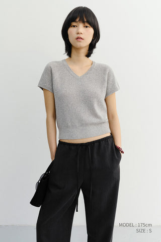 SUMMER LINEN V-NECK KNIT MELANGE GREY
