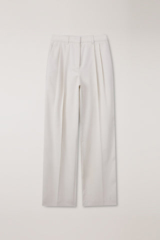 DOUBLE PLEATED CHINO SLACKS IVORY