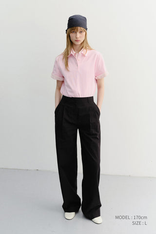 CROPPED SLIM COLLARED T-SHIRT PINK