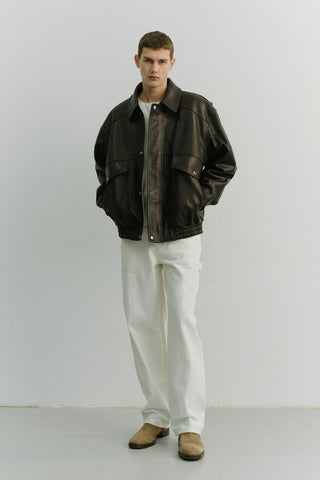 UNISEX OVERSIZED VINTAGE LEATHER BLOUSON BLACK
