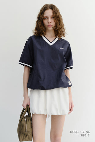 UNISEX V-NECK WOVEN TOP NAVY