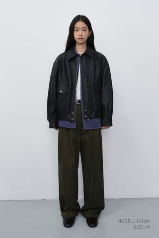 UNISEX OVERSIZED VINTAGE LEATHER BLOUSON BLACK