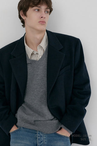 UNISEX LAYERED CASHMERE BLAZER NAVY