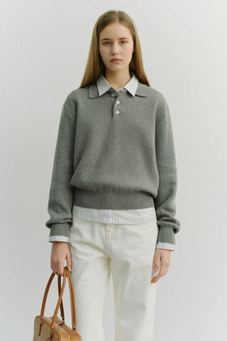 UNISEX CASHMERE COLLARED SWEATER MELANGE GREY