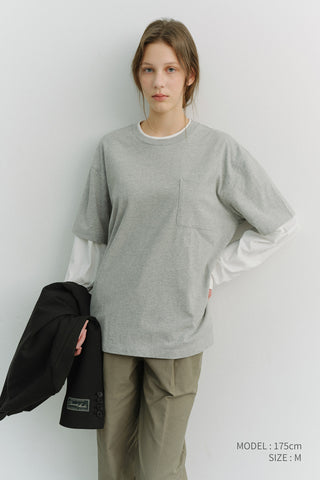UNISEX LAYERED SET-UP T-SHIRT MELANGE GREY OFF WHITE