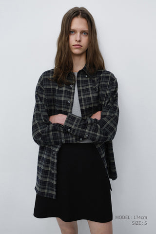 UNISEX CHECKED FLANNEL BD SHIRT NAVY GREY