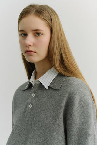 UNISEX CASHMERE COLLARED SWEATER MELANGE GREY