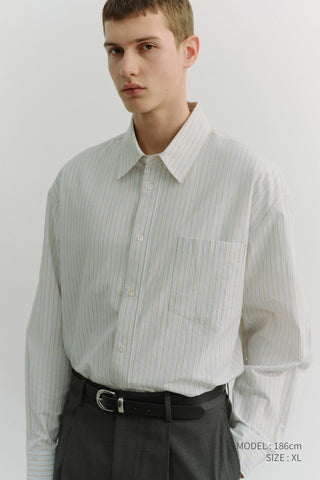 UNISEX OVERSIZED STRIPED SHIRT BEIGE STRIPE