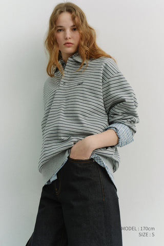 UNISEX STRIPED LOGO COLLARED T-SHIRT GREY