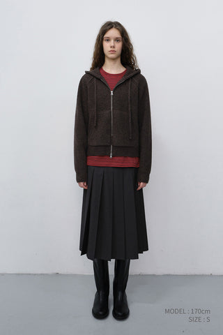 UNISEX HOODED KNIT CARDIGAN BROWN