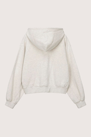 UNISEX LEATHER LOGO ZIP-UP HOODIE OATMEAL MELANGE