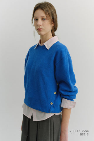 UNISEX BUTTONED CREWNECK SWEATER BLUE