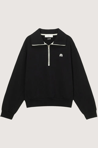 UNISEX LEATHER LOGO HALF ZIP-UP SWEATSHIRT BLACK