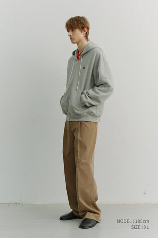 UNISEX LEATHER LOGO ZIP-UP HOODIE MELANGE GREY