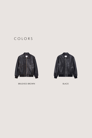 UNISEX STAND COLLARED LEATHER BLOUSON BLACK